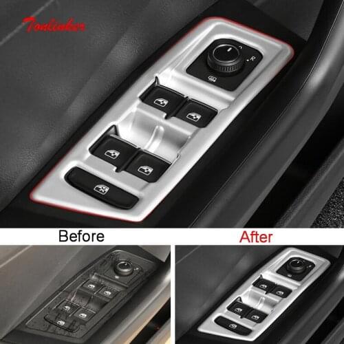 Tonlinker Interior Windows Control Panel Cover case sticker for Volkswagen T-ROC 2018 Car Styling 4 PCS ABS Chrome Cover Sticker