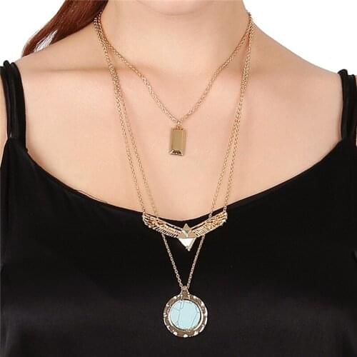 Vintage Natural Stone Choker Necklaces For Women Punk Boho Animal Eagle Pendant Long Necklaces Ethnic Jewelry