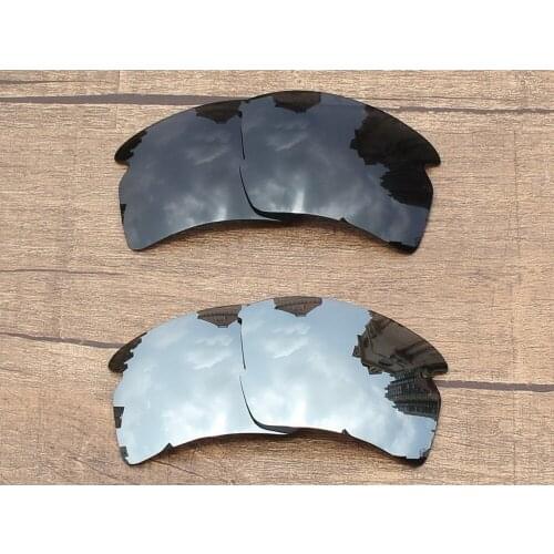 Vonxyz 2 Pairs Stealth Black & Chrome Mirror Polycarbonate Replacement Lenses for-Oakley Flak 2.0 XL Frame