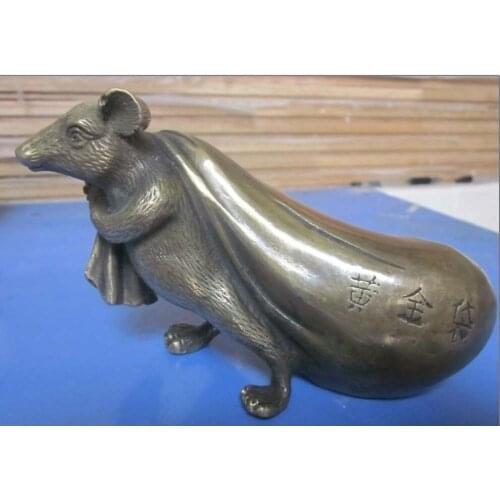ORIENTAL HANDWORK CARVING Lucky mouse bronze Statues wedding copper Decoration real Brass