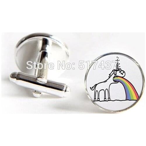 1 pair wholesale Cufflinks High Quality Unicorn Rainbow Cufflinks Fantasy Humor Wedding Cuff Links
