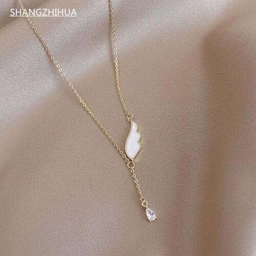 Design Sense White Wing Crystal Pendant Short Necklace For Woman Luxury Korean Fashion Jewelry Party Girls Sexy Clavicle Chain