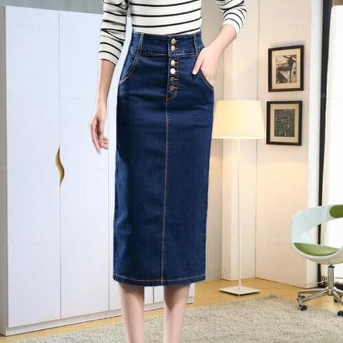 2019 Spring womens new large size denim skirt elasticity high waist long skirt split skirt 7xl DF914