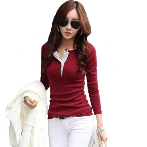 T Shirt Women Korean Long Sleeve Button Cotton T Shirts Casual Slim Tops Summer Tee Shirt Blusas Femininas