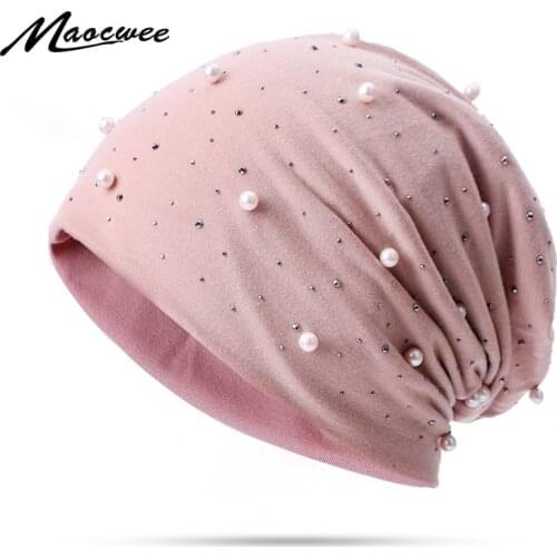 Women Hat Pearl Beanies Baggy Skullies Hats Winter Warm Striped Cap Unisex Keep Elastic Hedging Caps Soft Elasticity Pure Colour