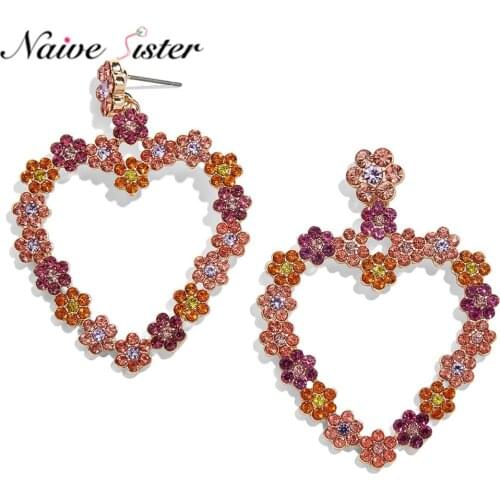 Bling Colorful Crystal Heart Drop Earrings for Women Long Big Dangle Earings Jewelry Red Green Color Girls Girlfriend Love Gift