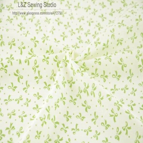 1meter Beige100% Cotton Fabric Green Bowknot Printed 100cmx160cm for Bedding Sewing Cloth Quilting Fabric patchwork Home Textile