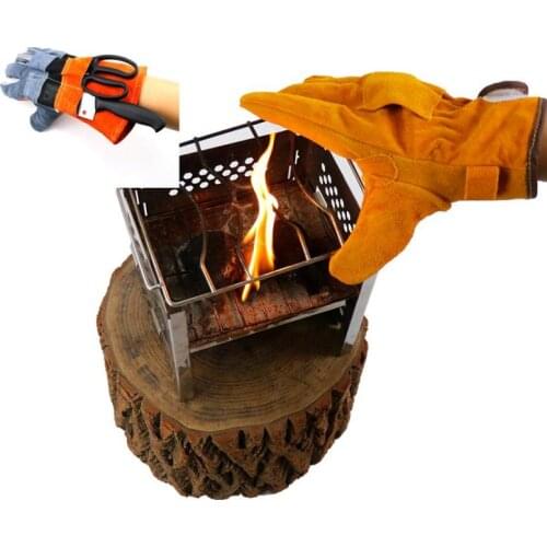1 Pair High Temperature Resistance Cowhide Bbq Glove Reusable Multi-purpose BBQ Kitchen Microwave Gloves Kitchen Bbq Tools