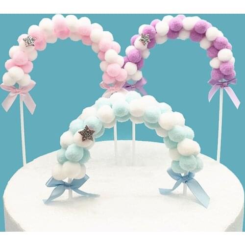 1pcs Cake Topper Soft Pompom Cloud Cake Topper Happy Birthday Party DIY Cake Top Decoration Cake Topper Wedding Cake Decoration