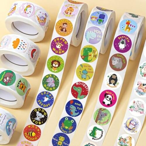 2 Rolls Cartoon Stickers For Kids Classic Toys Sticker School Teacher Reward Sticker Pattern Tiger Zoo Animals Stationery