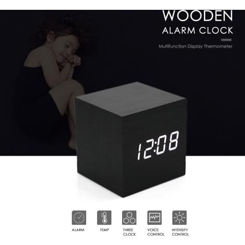 2020 Original Wooden LED Alarm Clock Despertador Temperature Sounds Control LED Display Electronic Desktop Digital Table Clocks