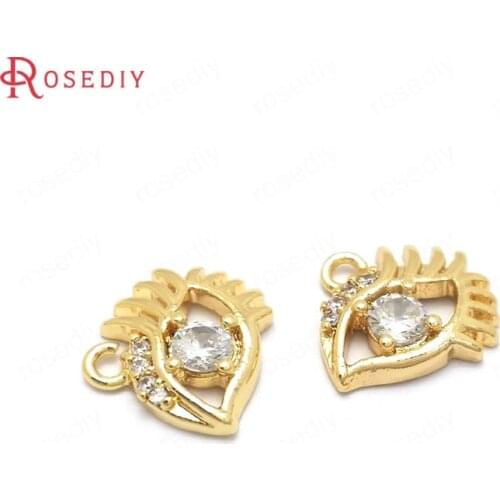 37130)6PCS 10x9MM 24K Gold Color Brass and Zircon Eyes Charms Pendants High Quality Jewelry Making Supplies Diy Accessories