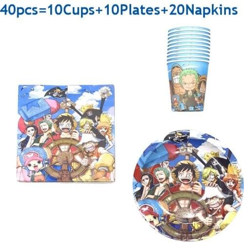 40-60pcs lot Monkey D. Luffy Theme Disposable Set Table Decoration Paper Cups Plates Wedding Children Birthday Party Supplies