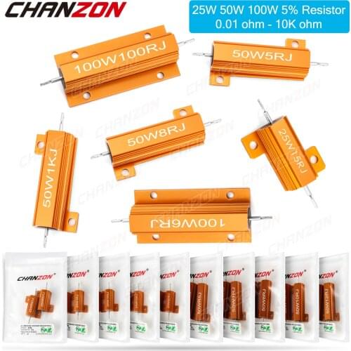 2 Pcs 25W 50W 100W Aluminum High Power Metal Case Wirewound Fixed Resistors 0.01 - 10K Ohm Dummy Load Wire Wound Resistance 1K