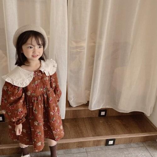 Girl Dress Kids Baby Party Evening Gown 2021 Floral Warm Plus Velvet Thicken Winter Autumn Princess Long Sleeve Children Clothin