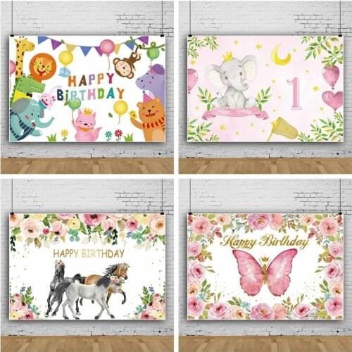 Painted Cute Animal Pink Butterfly 1-3 Years Old Backdrops Photo Background Decorations for Portrait Photography Props Photocall