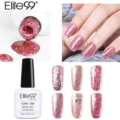 Elite99 10ml Rose Gold Gel Nail Polish Soak Off Shiny Sequins Gel Polish Glitter Nude Color Hybrid Varnish Nail Art Manicure