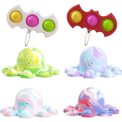 Octopus Push Bubble Pops Fidget Sensory Toy For Autism Special Luminous Keychain Stress Relief Squishy Pops It Fidget Toys