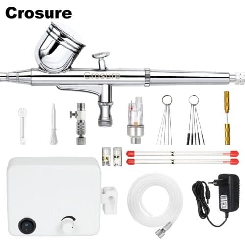 Crosure 7cc 0.3mm Dual-Action Airbrush Compressor Spray Gun 0.2mm/0.5mm Nail Paint Spray Gun for Cake Make up Body Tattoo Art