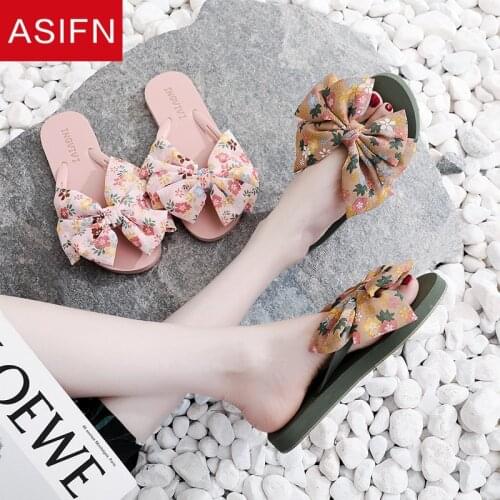 ASIFN 2021 Summer Cute Women Slippers Chiffon Bow Non-slip Fashion Ladies Shoes Bottom Wear-resistant Women Flip Flop Platform