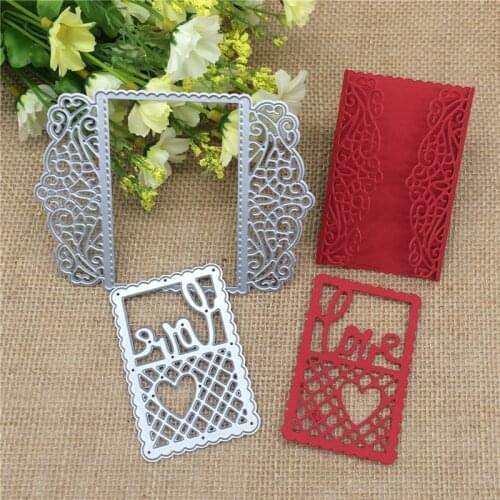Love Heart Grid Lace Frame Rectangle Metal Cutting Dies Stencil Scrapbooking Photo Album Card Paper Embossing Craft DIY