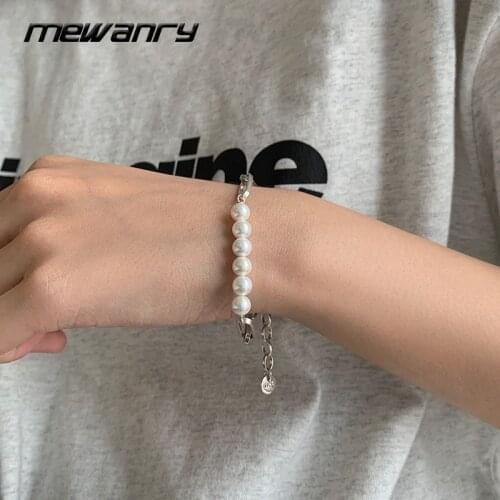 MEWANRY 925 Sterling Silver Splicing Chain Bracelets for Women Pearls Accessories New Trendy Elegant Sweet Girl Party Jewelry