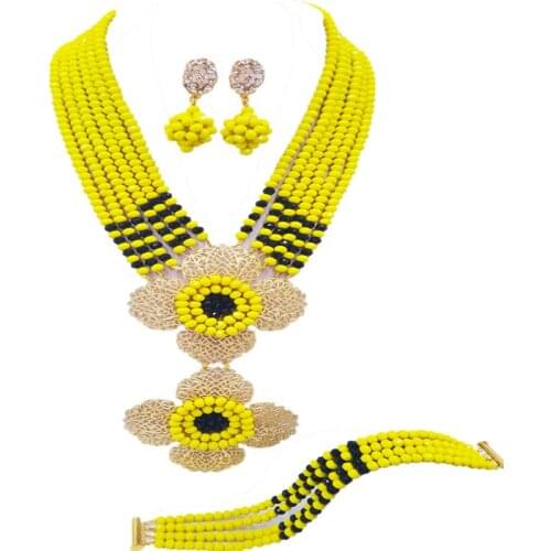 Fashion Opaque Yellow Black Nigerian Wedding Necklace African Beads Jewelry Set Crystal Bridal Jewelry Sets 6DHJZ23