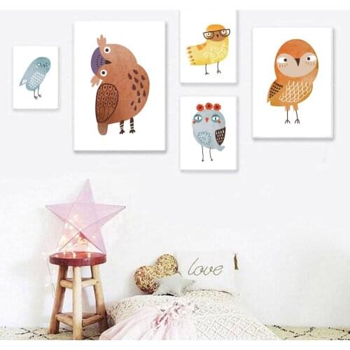 Cartoon Owl Birds Canvas Poster Animal Poster Canvas Print Painting Wall Art Babys Room Home Decoration
