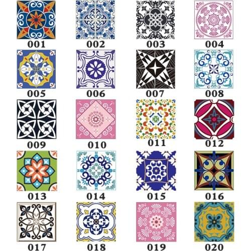 15pcs/set 8/10/12cm Bohemian Style Tiles Wall Sticker Table Bathroom Waist Line Art Mural Home Decor Floor Dagonal Wallpaper