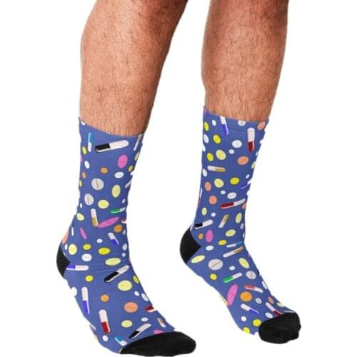 Funny Mens socks harajuku Different Pills Isolated Printed hip hop Men Happy Socks cute boys street style Crazy Socks for men