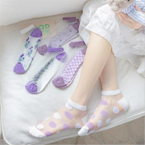 New Product Glass Stockings Women Thin Stockings Korean Lavender Socks Transparent Colored Cotton Socks