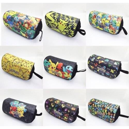 Original Pokemon Pencil Case 20cm Full Size Anime Pikachu Eevee Black Blue Kids Student Gift