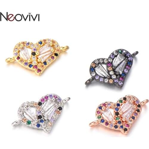 Neovivi Heart Charms Women Handmade Bracelets Craft Micro Pave Colorful Zircon Charm for Jewelry Making Lover Gifts Accessories