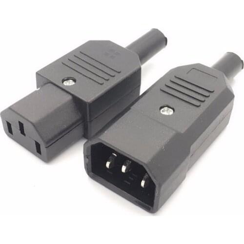 IEC Straight Cable Plug Connector C13 C14 10A 250V Black female&male Plug Rewirable Power Connector 3 pin AC Socket