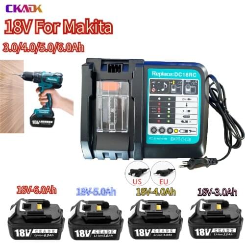 With Charger BL1860 Rechargeable Batteries18V 6000mAh Lithium Ion for Makita 18v Battery 6Ah BL1840 BL1850 BL1830 BL1860B LXT400