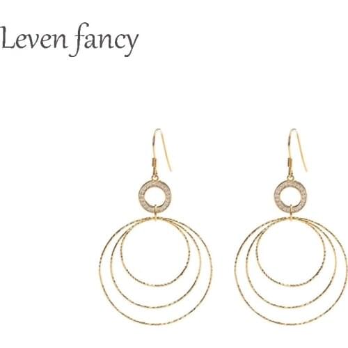 925 Sterling Silver Europe Exaggerated Earrings Circle Geometry Earrings with Zircon Three Circles Drop Earring Everyday Jewelry