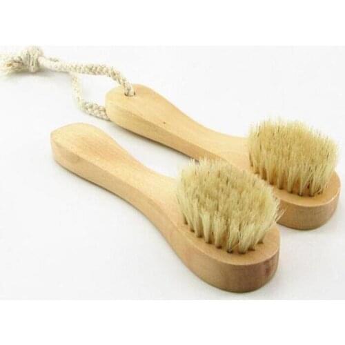 Face Brush Natural Bristle Dry Skin Exfoliation Facial Cleanser Brush Massager Face Washing Bristle Scrub Cleansing Brush