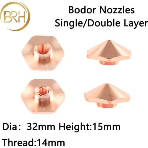 10pcs/lot Bodor Laser Hexagonal Nozzles Single/Double Layer Dia.32mm H15 Caliber 1.0-4.0mm For Bodor Fiber Laser Machine