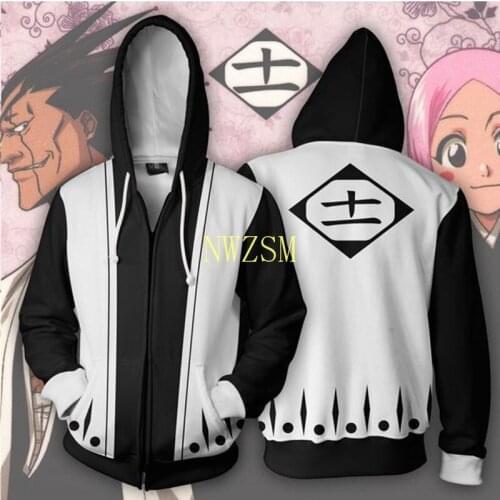 Anime Bleach Hoodie Sweatshirt Ichigo Kurosaki Cosplay Costumes Rukia Harajuku Streetwear Zip up Hooded