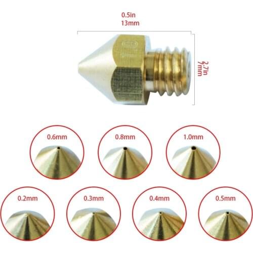 TRONXY 1PC MK8 M6 Nozzle 0.2 0.3 0.4 0.5 0.6 0.8 1.0mm J-head Extrusion Nozzle For 1.75mm Filament 3D Printer Copper Nozzle