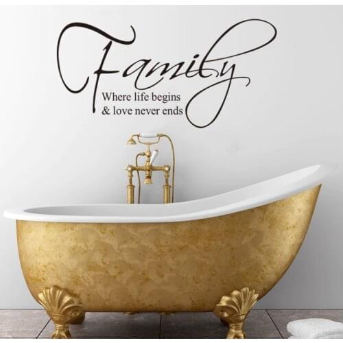 Family where life begins love never ends english quote wall decal decorative adesivo de parede removable vinyl wall sticker
