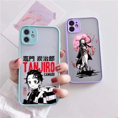 Japan Anime Demon Slayer Phone Case For iPhone 12 XS MAX 7 XR 11 Pro SE20 X 8Plus Cartoon Kimetsu No Yaiba Hard Clear Cover Capa