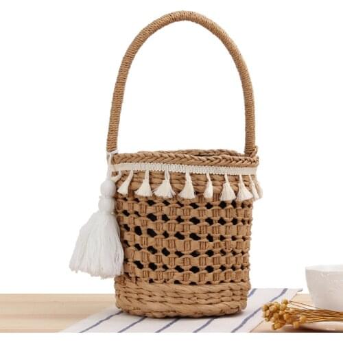 17x20CM Handbag Bucket Woven Bag Lace Fringe Straw Bag Summer Vacation Photo Beach Casual Women a7138