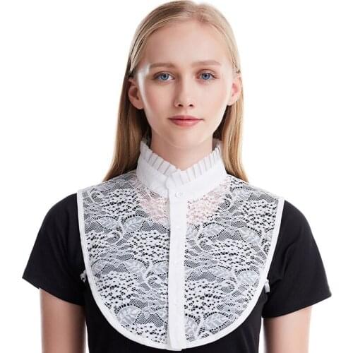 Funklouz Shirt Fake Pure Lace Fake Collar Lotus Leaf White Black Tie Lace Vintage Detachable Collar Women DIY Accessories