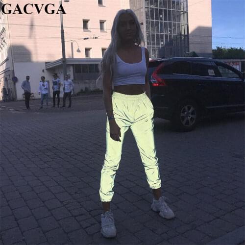 GACVGA 2019 Streetwear Night Reflective Pants Harajuku Pants Women Sweatpants Joggers Women Hip Hop Pants Casual Loose Trousers