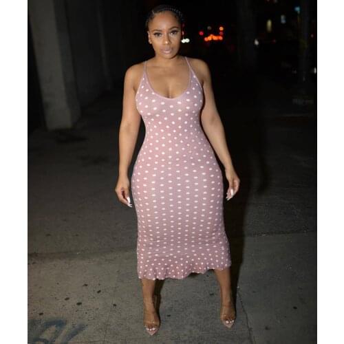 Summer sleeveless halter dress fashion personality backless long dress women party print polka dot ruffle dress