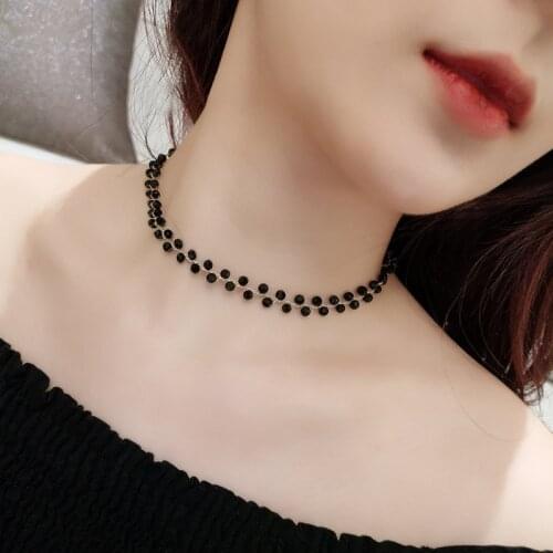 Black Short Crystal Necklace Beads Choker For Woman Necklac Goth Neck Chains Body Jewelry Collier Femme Wedding Accessories New