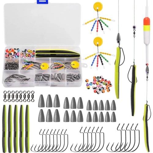 145Pcs Fishing Carolina Rig Kit Bullet Weights Bass Fishing Jig Worm Hooks Texas Rig Fishing Accessories Set