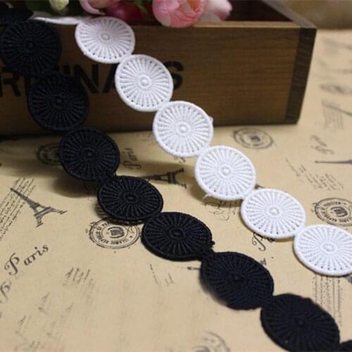 15yards/lot White Black Polyester Water Soluble Lace Trim 2.3cm Milk Silk Round Shape Chemical Lace Trim