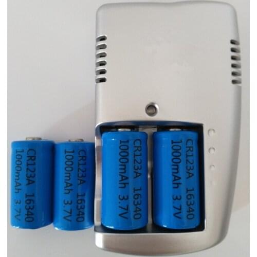 4PCS/LOT 3.7V 1000mAh lithium ion battery 16340 CR123A rechargeable lithium battery +1 PCS dedicated smart charger 16340 charger